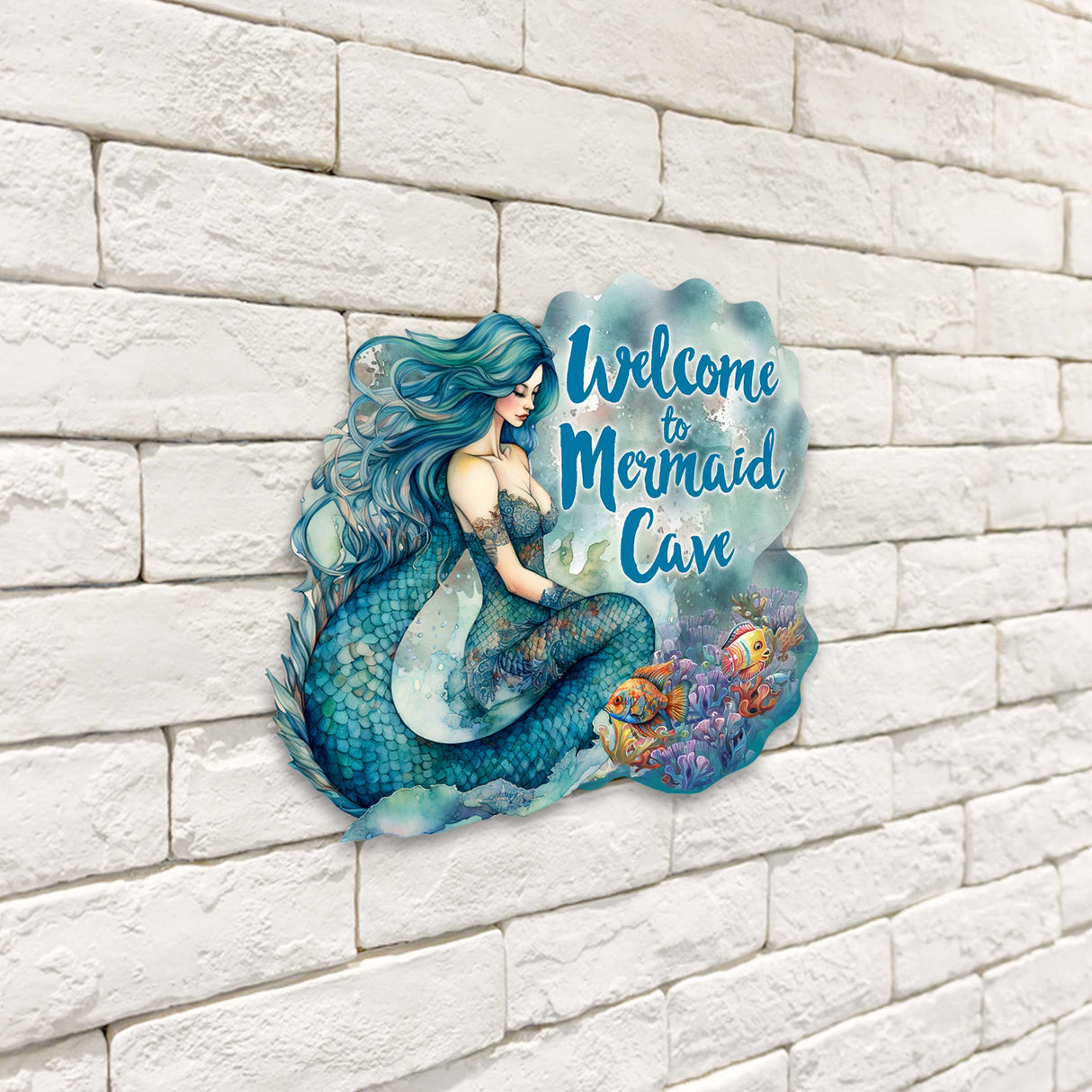 Bienvenido a Mermaid Cave - Letrero de bienvenida para puerta de entrada Pancarta de entrada principal Letrero de bienvenida - Decoración de porche delantero de madera - 933112H