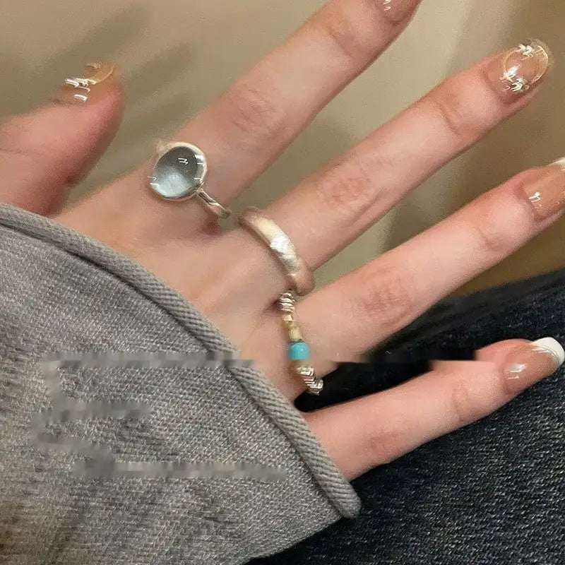 Small Pieces Of Silver Natural Stone Open Ring For Women - Lootquake