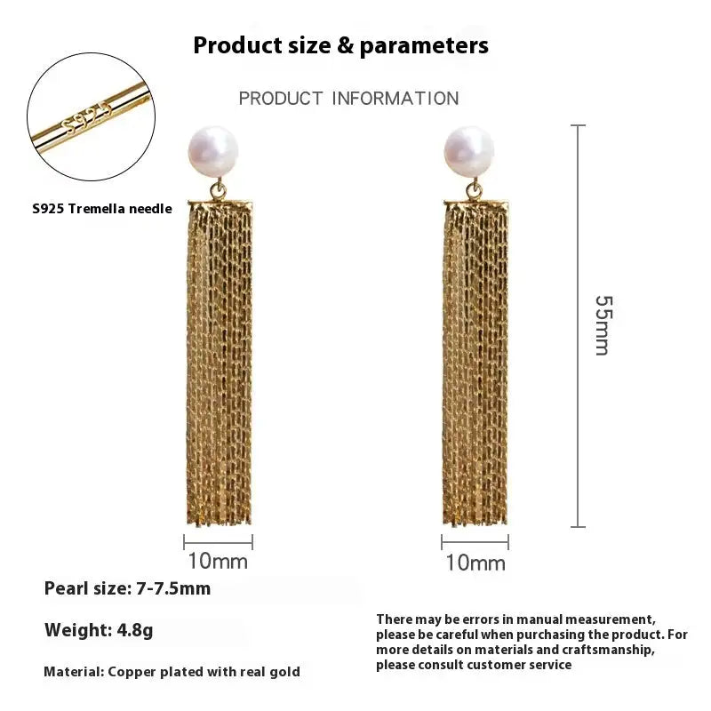 Women's Simple 14k Freshwater Pearl Geometric Tassel Earrings - Lootquake