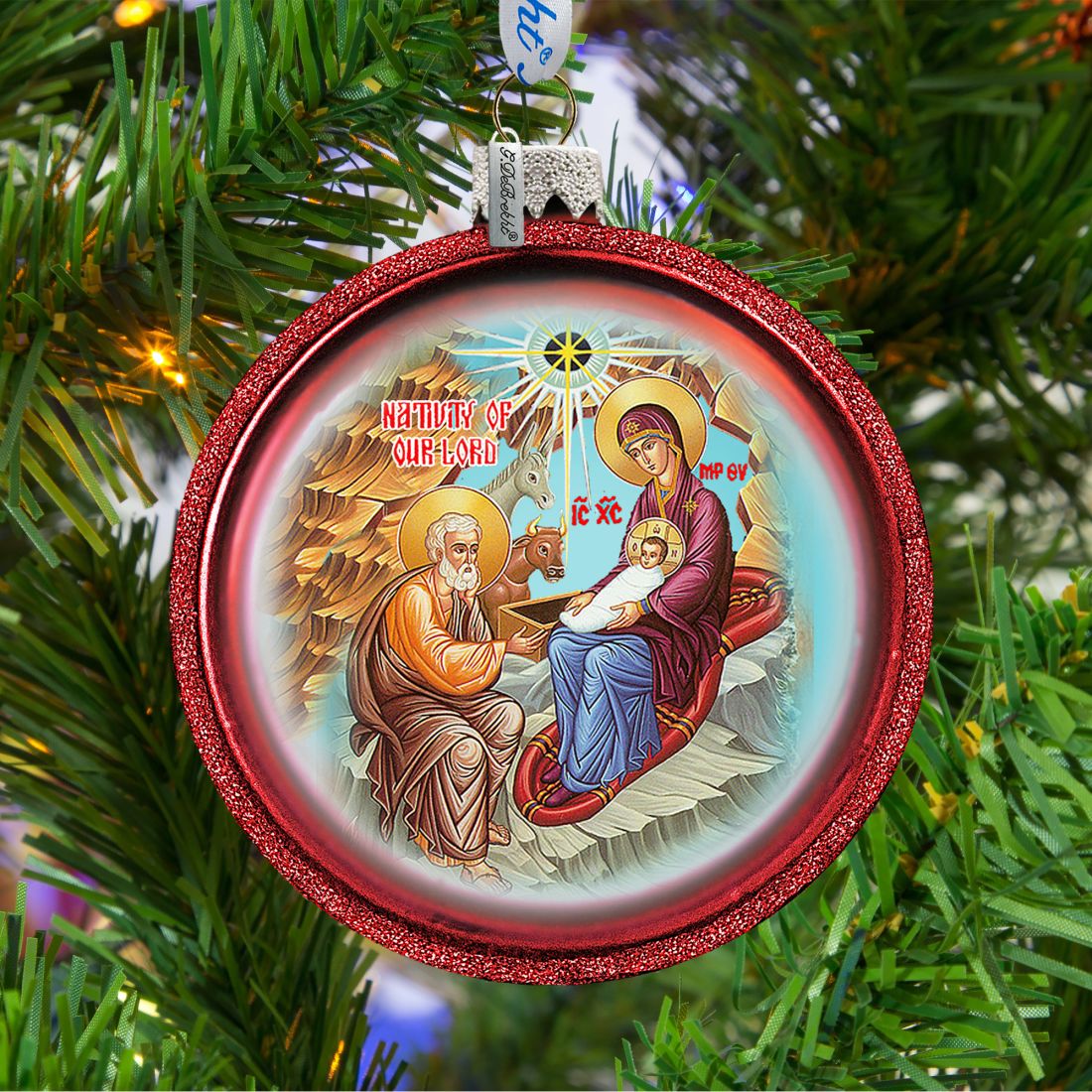 Orthodox Nativity Glass Ornament by G. DeBrekht - Nativity Holiday Decor - 73752