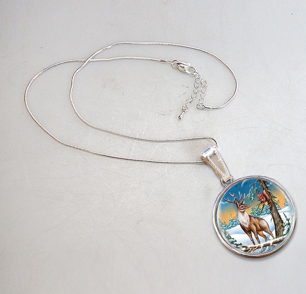 Collar con colgante de nácar bañado en plata con reno real - 44034