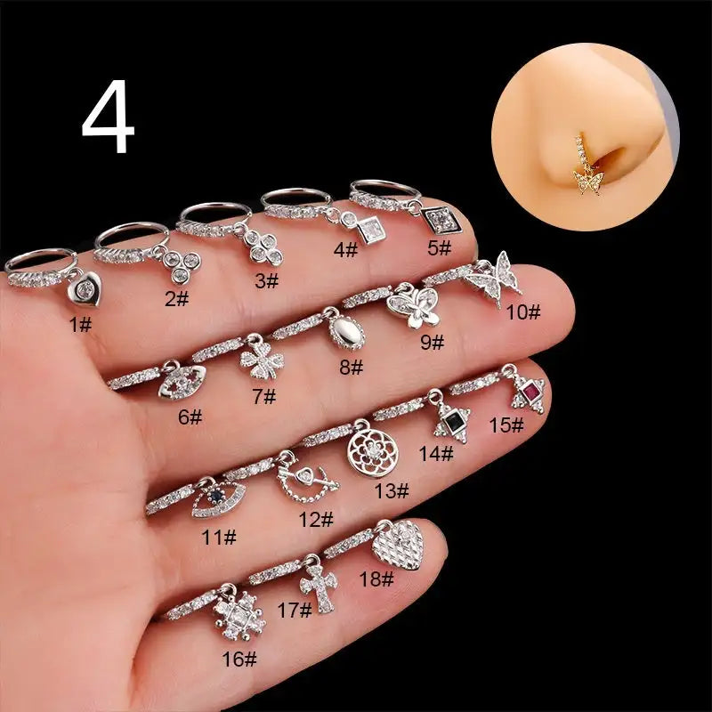 Henson Heart Butterfly Zircon Pendant Nose Ring - Lootquake