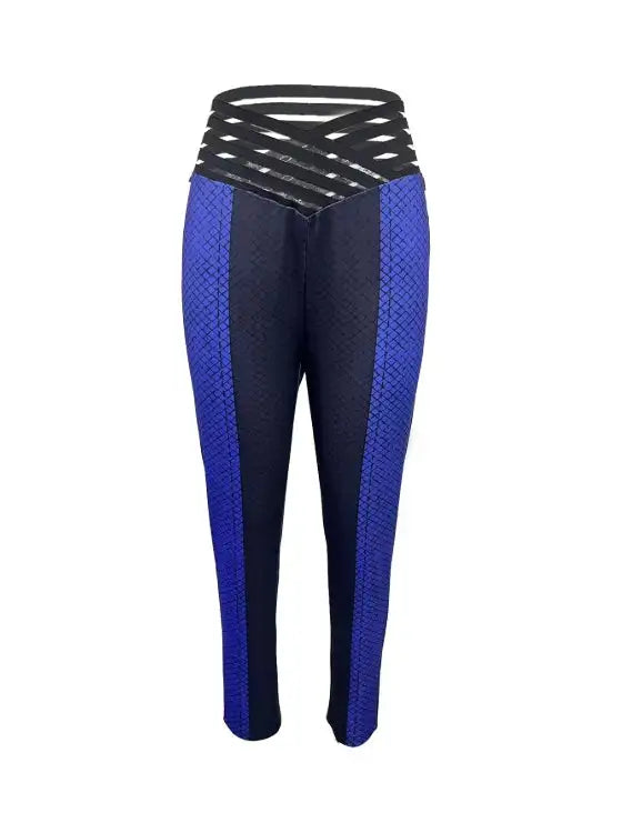 Ladies' Fashionable Casual Wear Woven Ribbon Hollow High Waisted Pencil Pants Solid Color Cropped Pants - Lootquake