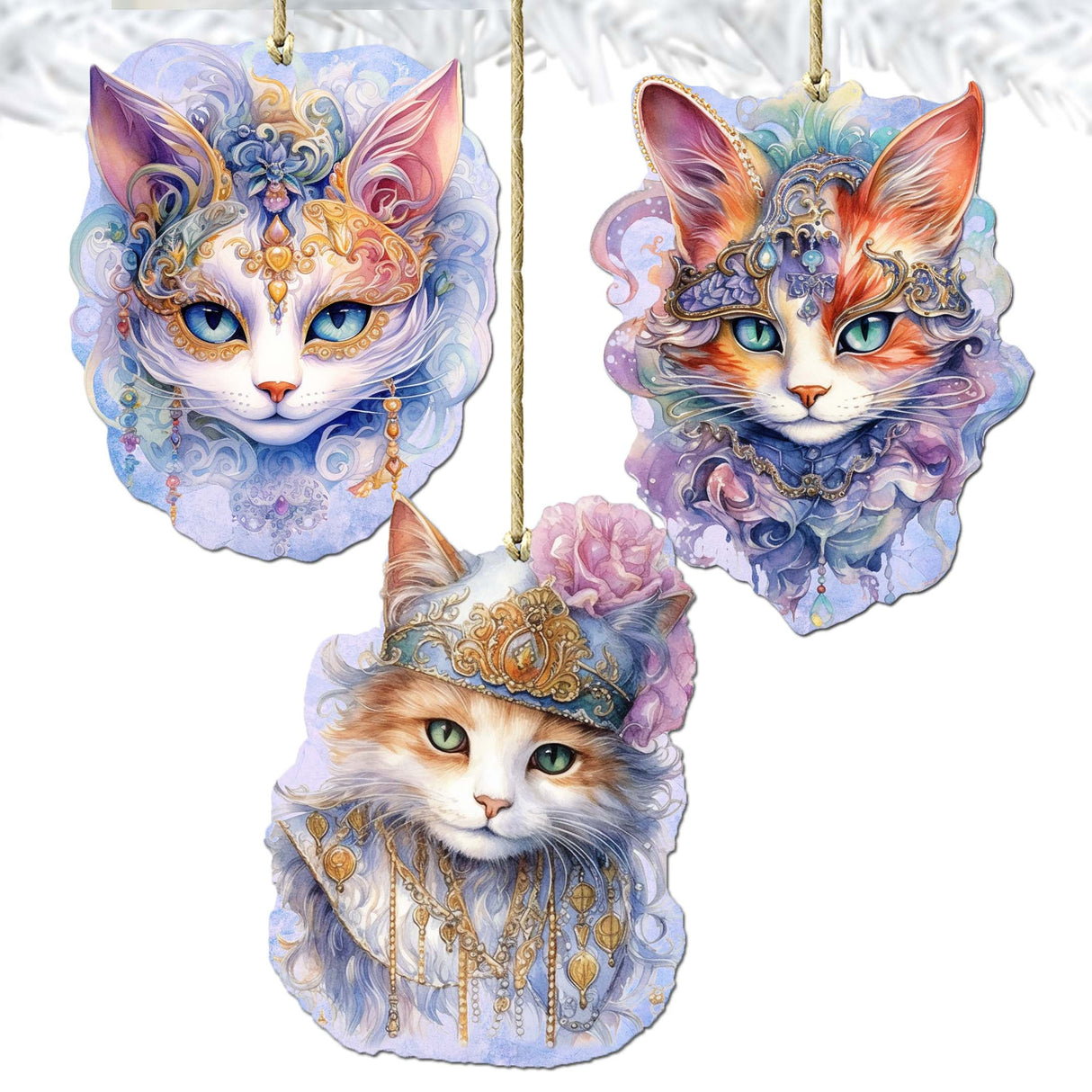 Beautiful Cats Decorative Wooden Ornaments Set of 3 by G. Debrekht - Christmas Decor - 8091033-S3