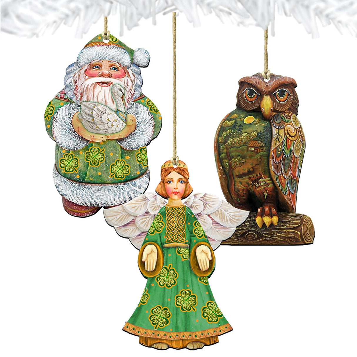 Adornos de madera con los mejores deseos irlandeses, juego de 3, de G. DeBrekht - Decoración navideña de Papá Noel y muñeco de nieve - 8100015S3