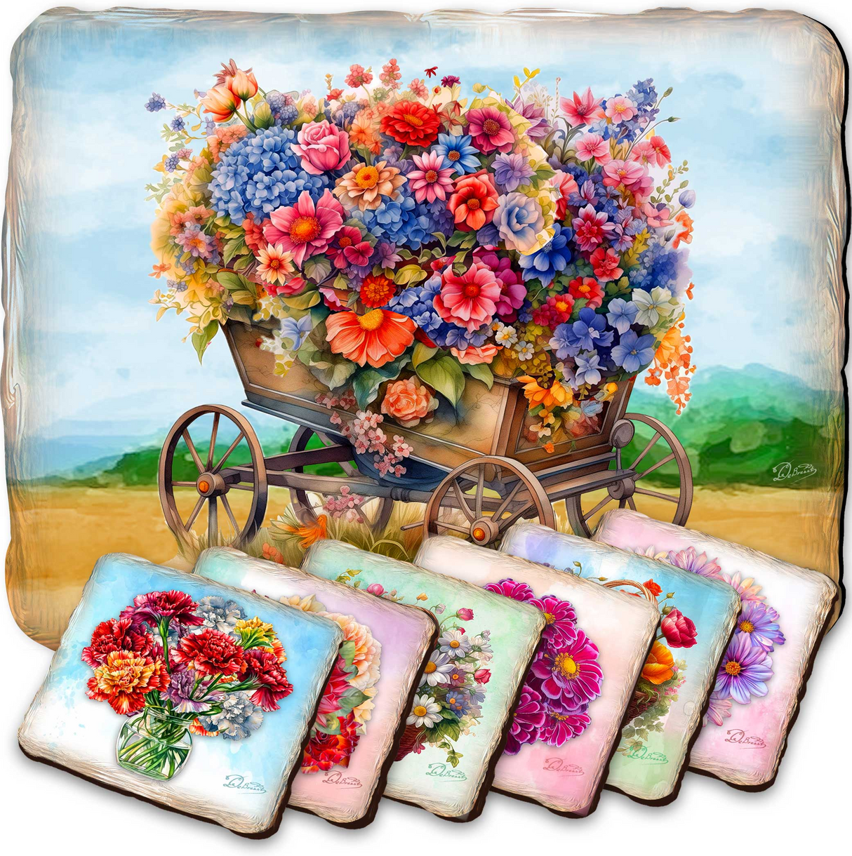 Bouquet of Flowers Wooden Cork Placemat and Coasters Gift Set of 7 by Nature Wonders - Nature Wildlife Decor - 85444C-S7