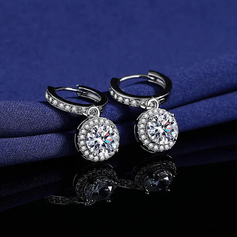 Moissanite Tassel Princess Round Bag 1 Karat Silver Earrings - Lootquake