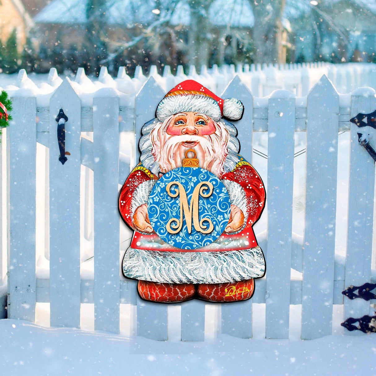 Custom Letter Vine Script Monogram Santa Door Hanger by G. DeBrekht - Christmas Santa Snowman Decor - 8117810G-9H