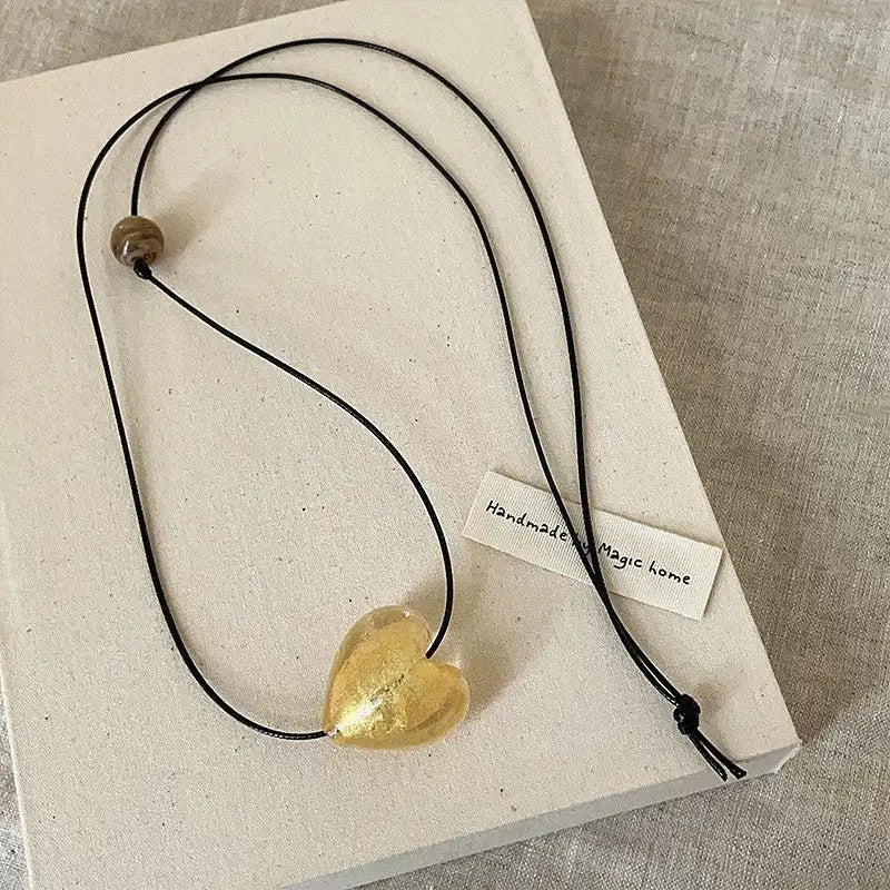 New Style Glass Love Pendant Design Sense Niche Long Necklace - Lootquake