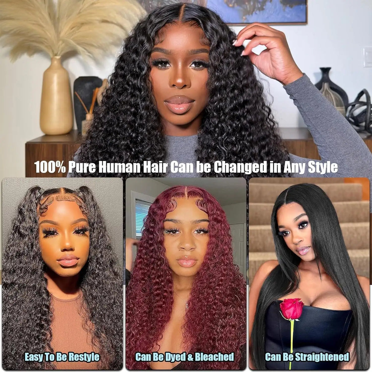 Front Lace Human Hair Wig Deep Wave Human Wigs - Lootquake