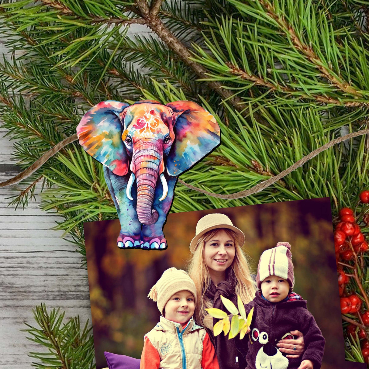 Elephants Decorative Wooden Clip-on Ornaments Set of 6 by G. Debrekht - Christmas Decor - 8090036C-S6