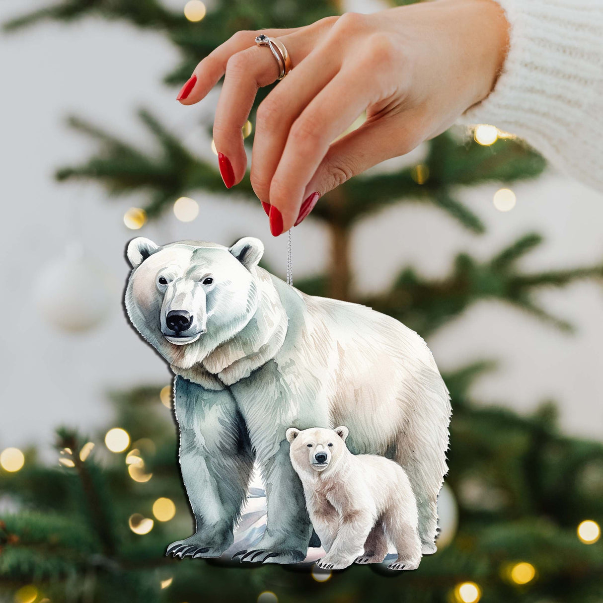 Adornos de madera de oso polar con cachorro de G.Debrekht - Decoración navideña con temática de vida silvestre - 8710105-3