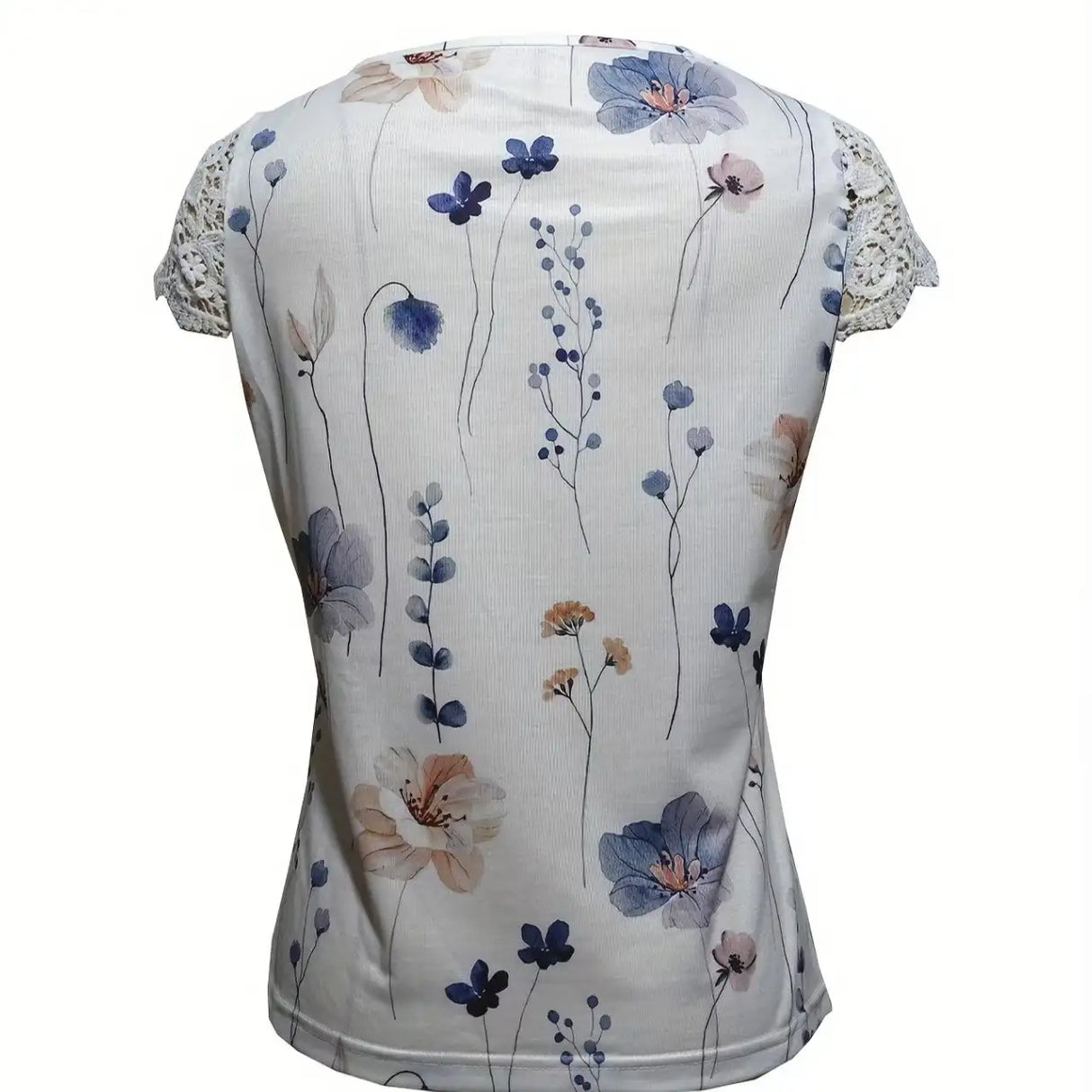 Ladies' Floral Print V-neck Button Casual Lace Patchwork Sleeve Fashionable Vacation Top Shirt - Lootquake