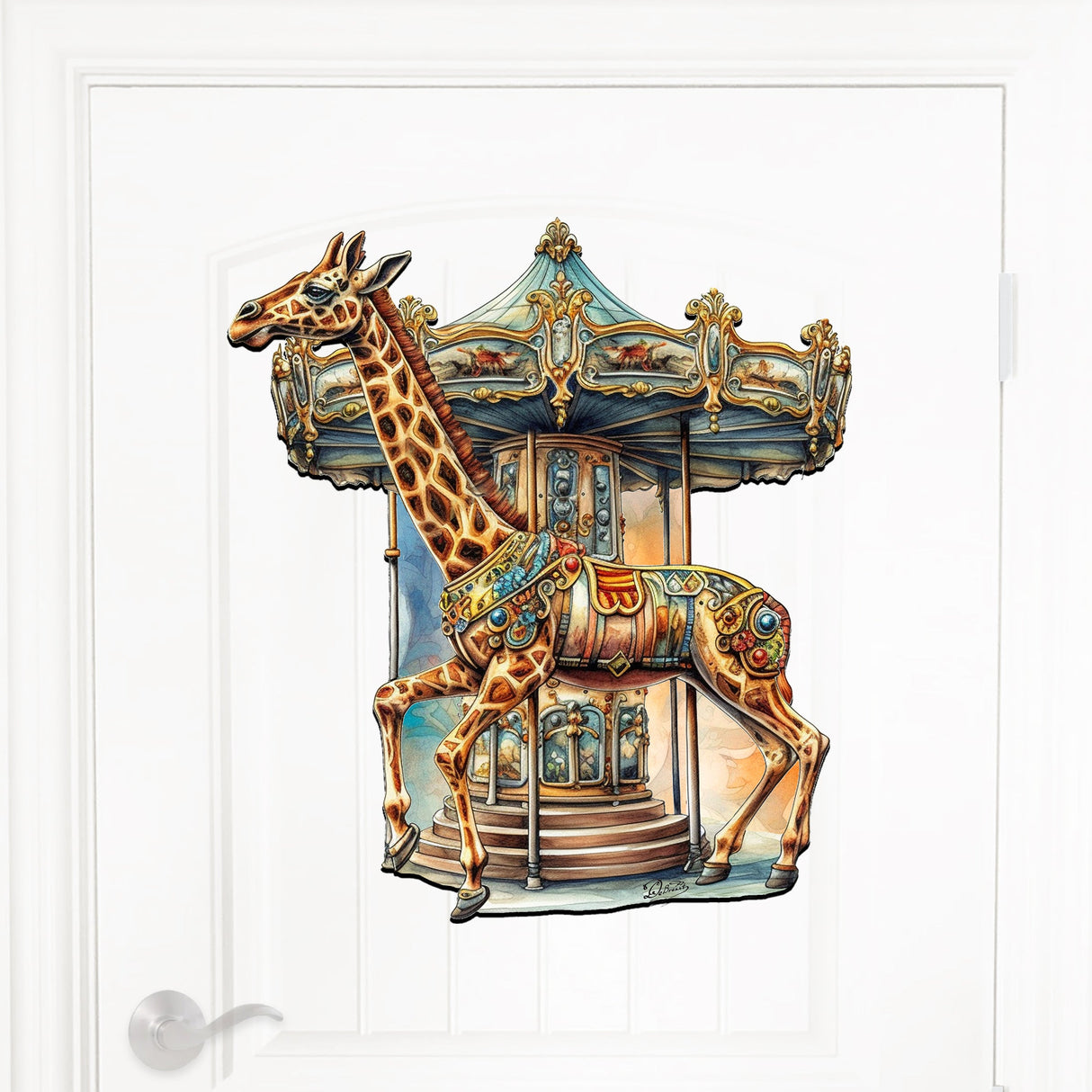Carousel Giraffe Holiday Door Decor by G. Debrekht - Christmas Decor - 8611028H