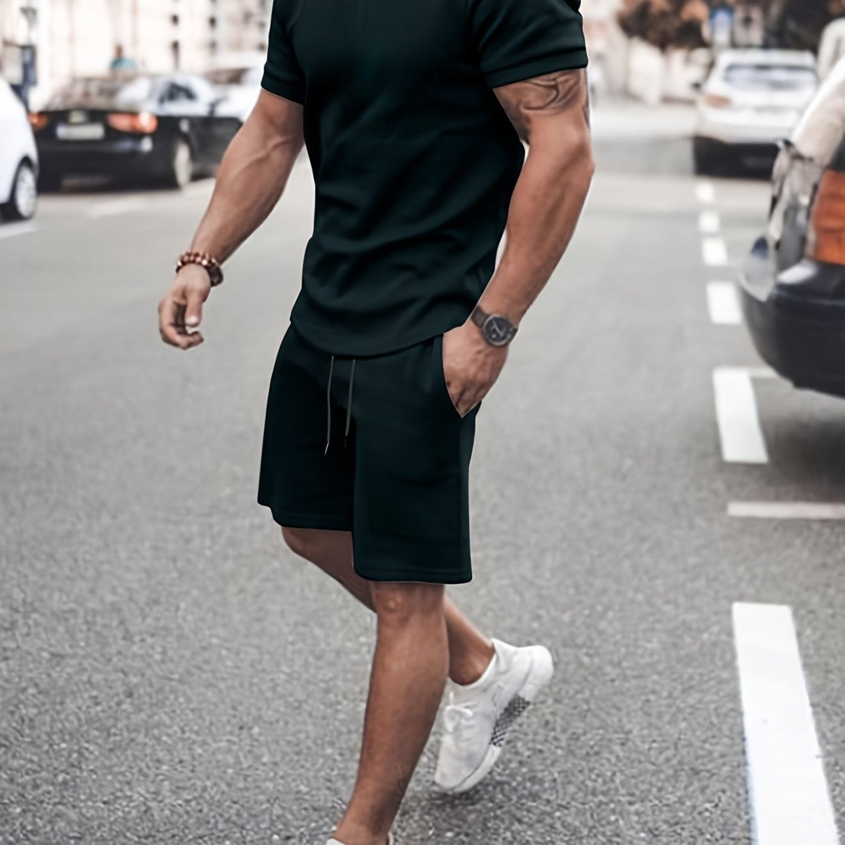Men's Outfit, Solid Casual Crew Neck Short Sleeve T-Shirt & Drawstring Shorts 2-piece Set For Summer Outdoor Activities - Lootquake
