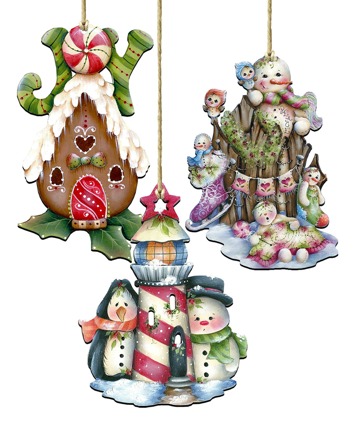 Holiday Wooden Ornaments Set of 3 Gift Set by Jamie Mill-Price - Christmas Santa Snowman Decor - 8100044S3