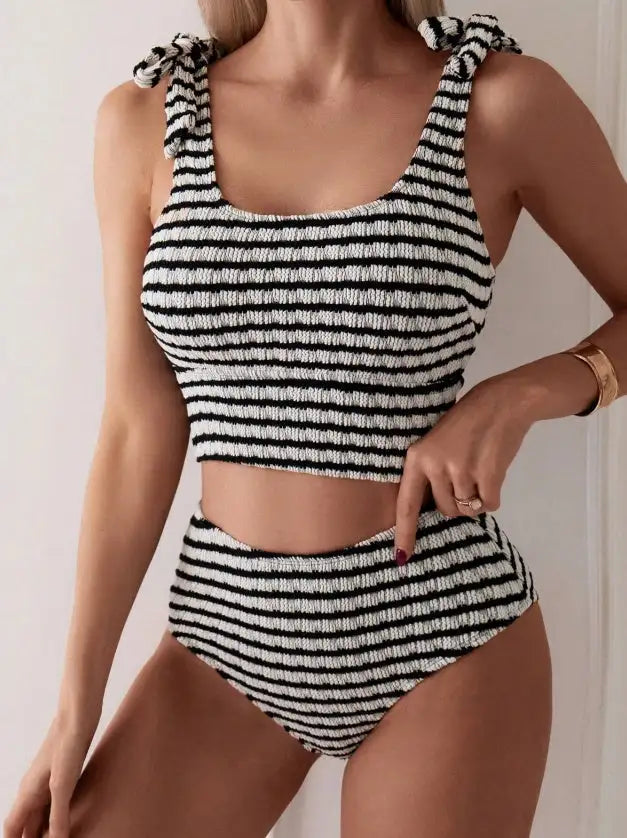 Women's Two-piece Casual Swimsuit P198 Black - Lootquake