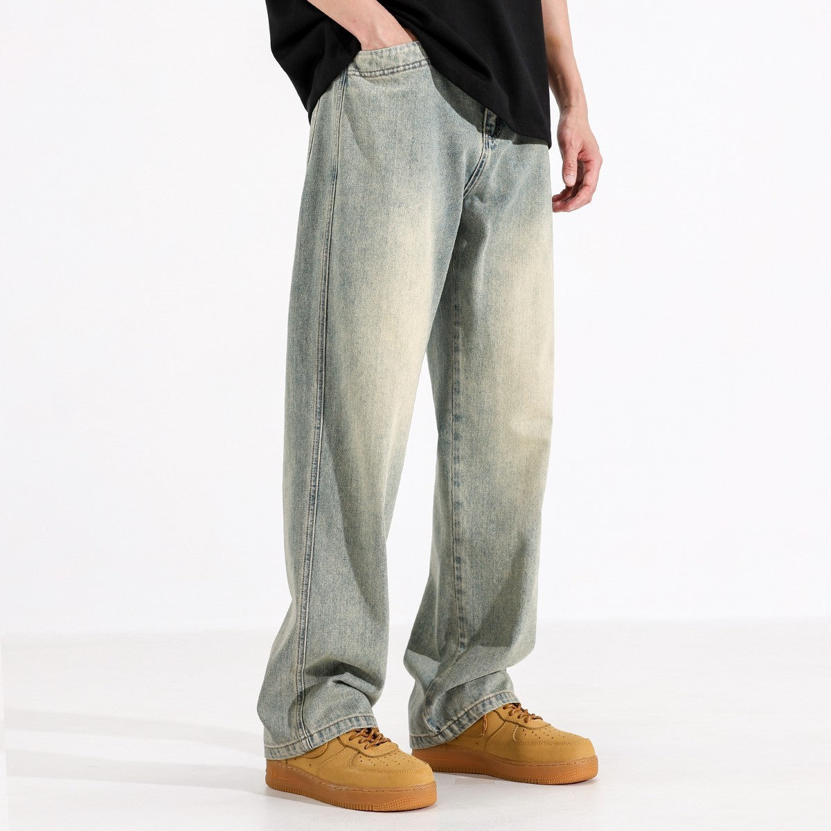 Yellow Mud Dyed Straight Jeans For Men - Lootquake