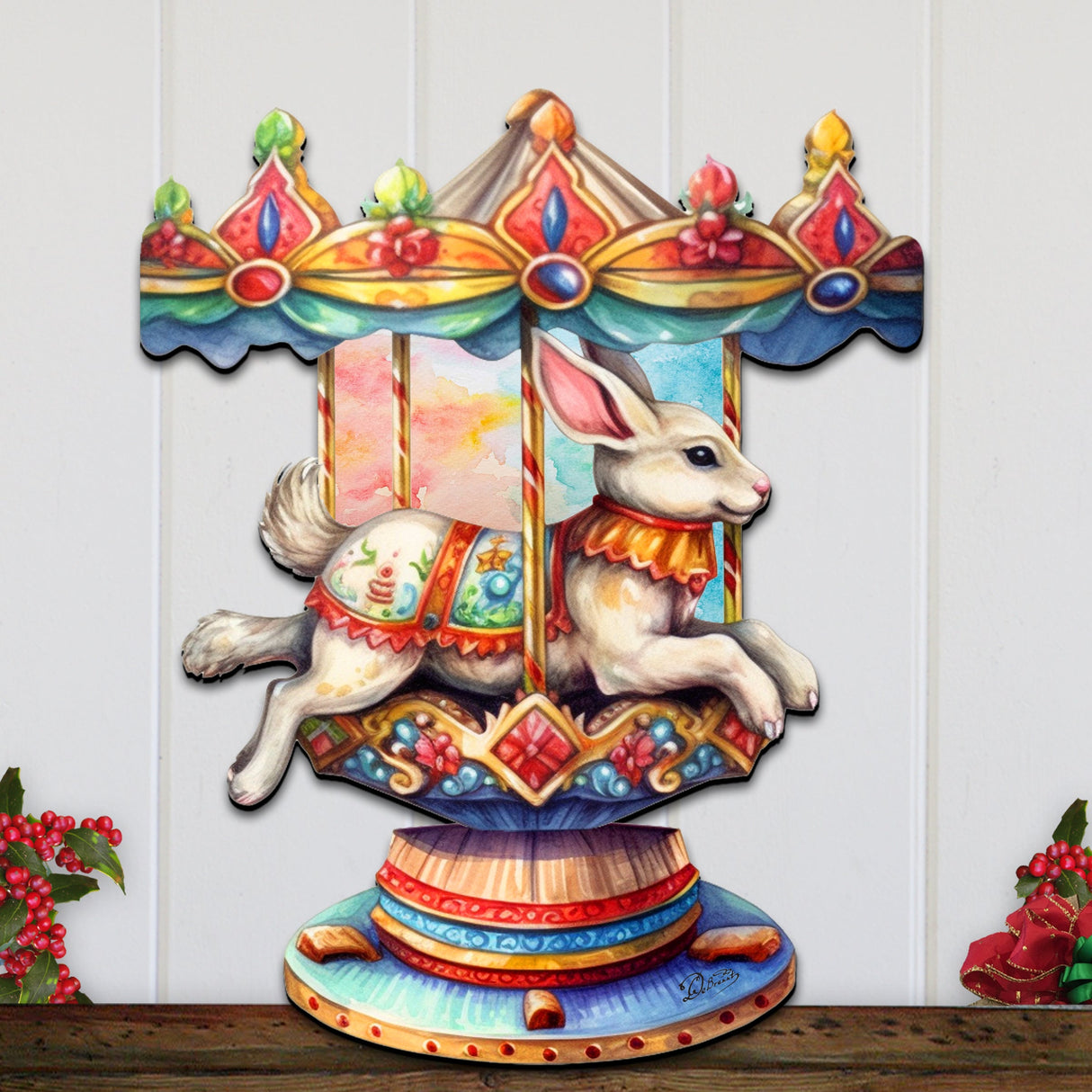 Carousel Bunny Holiday Door Decor by G. Debrekht - Christmas Decor - 8611084H