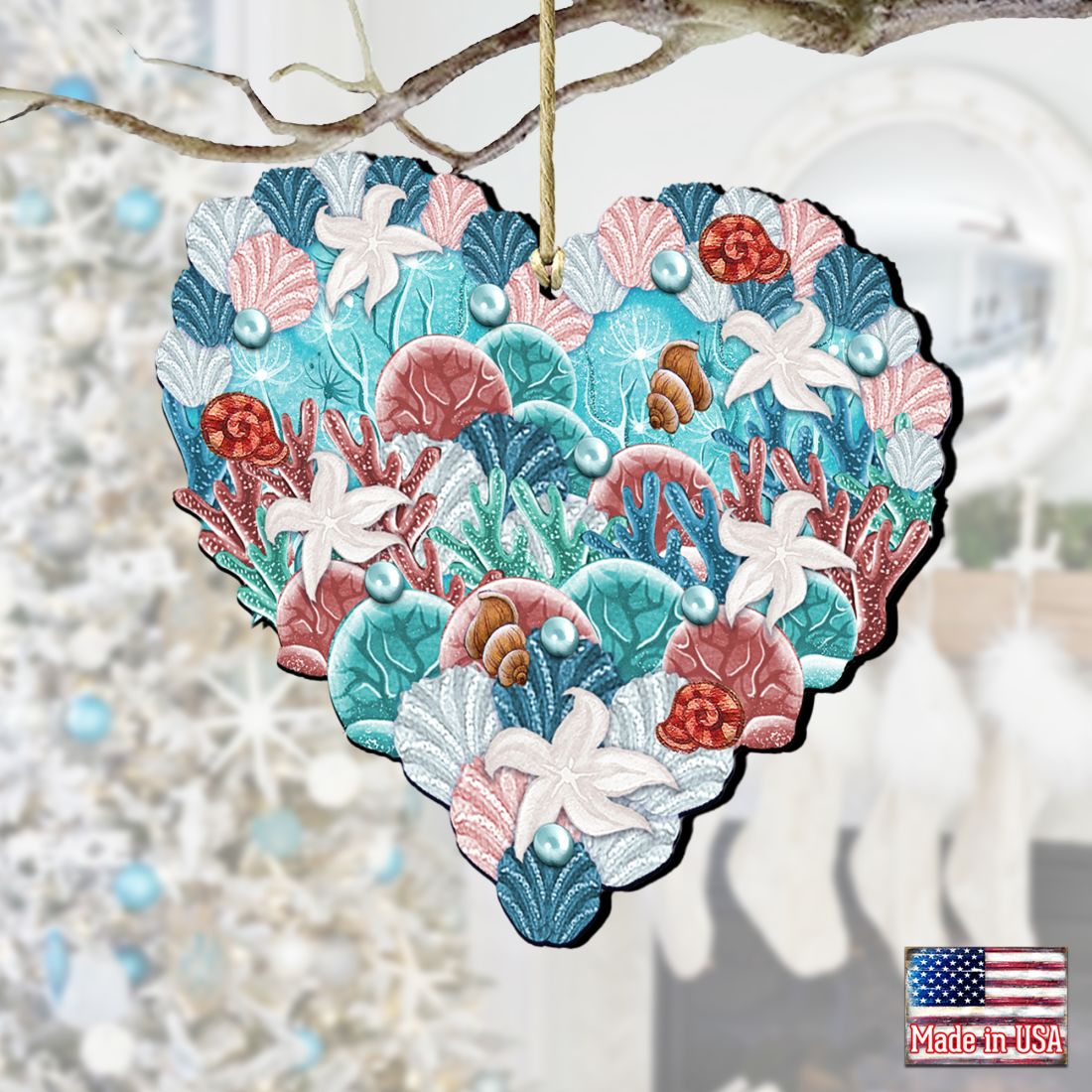 Coastal Heart Wooden Ornaments by G. DeBrekht - Coastal Holiday Decor - 8198737