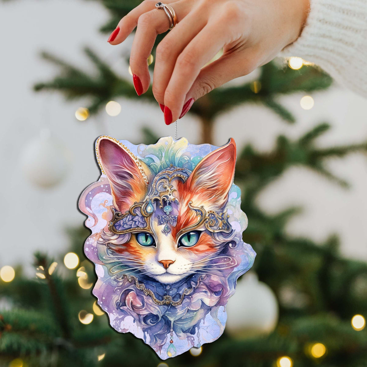 Beautiful Cats Decorative Wooden Ornaments Set of 3 by G. Debrekht - Christmas Decor - 8091033-S3