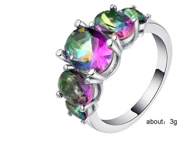 Colorful Elegant Zircon Copper Ring, Geometric Shape, For Men and Women - Lootquake