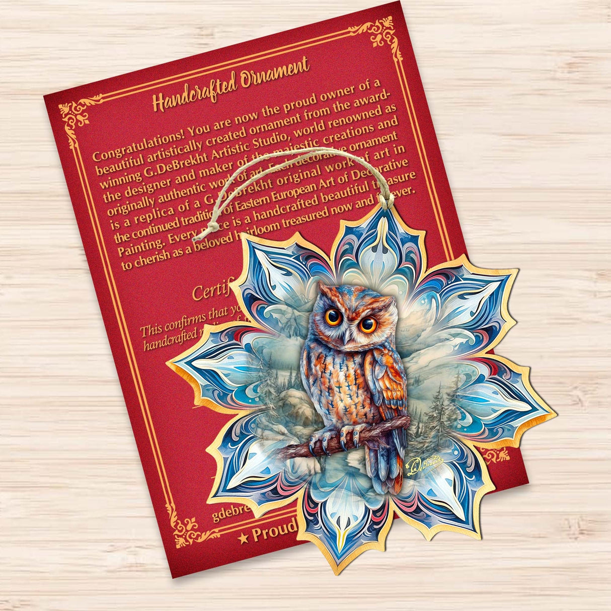 Adornos de madera con forma de copo de nieve de búho cornudo de G. Debrekht - Decoración de vida silvestre - 8688436