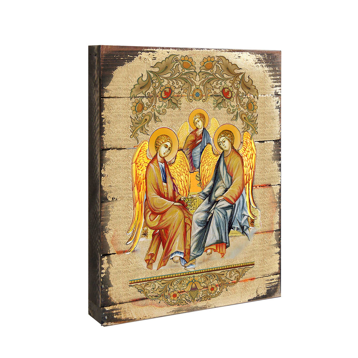 Old Testament Trinity Wooden Gold Plated Religious Orthodox Sacred Icon - Inspirational Icon Decor - 85015