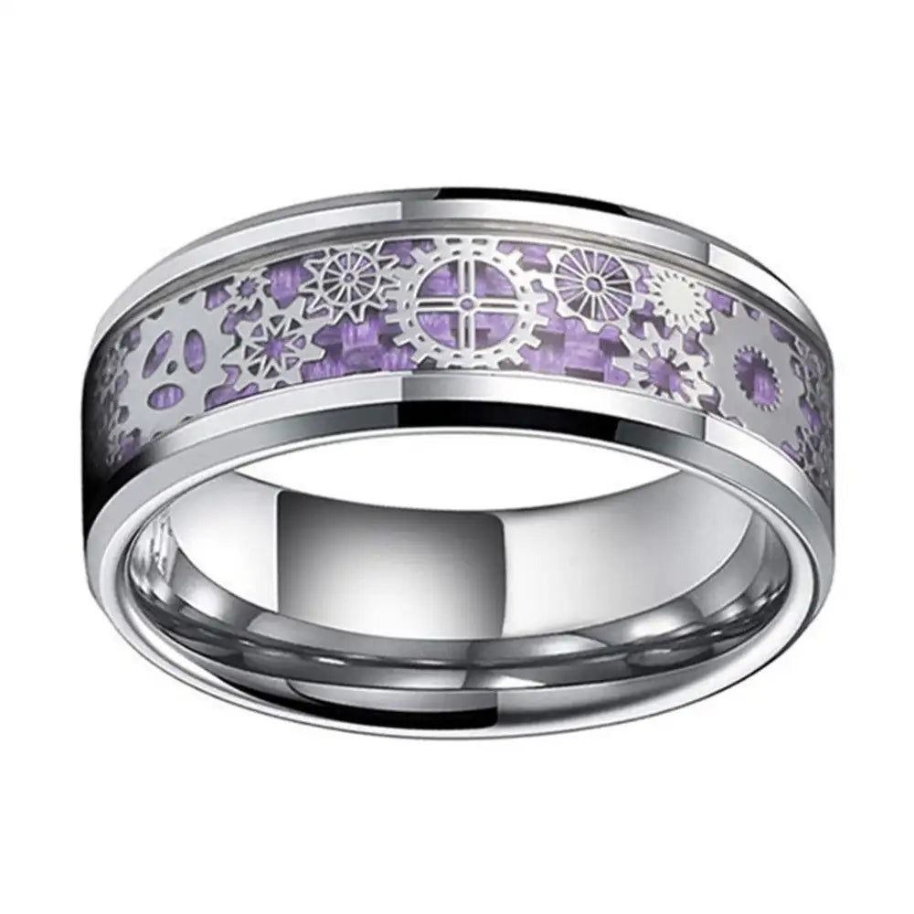 Stainless Steel Purple Gear Patch Ring For Men - Lootquake