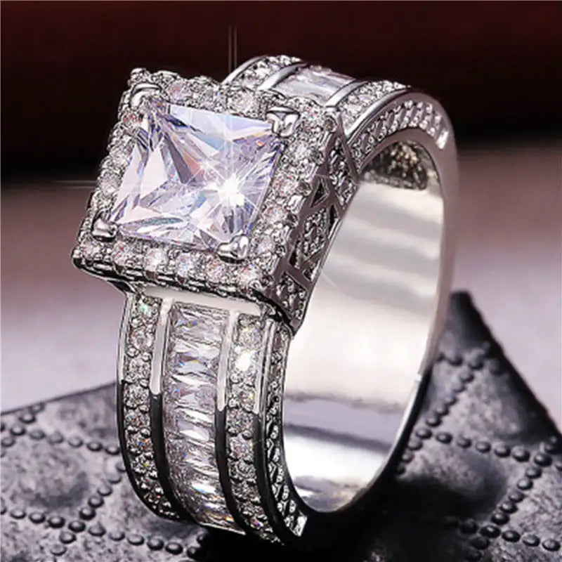 Diamond Push Square Rectangular Rhinestone Square Ring - Lootquake