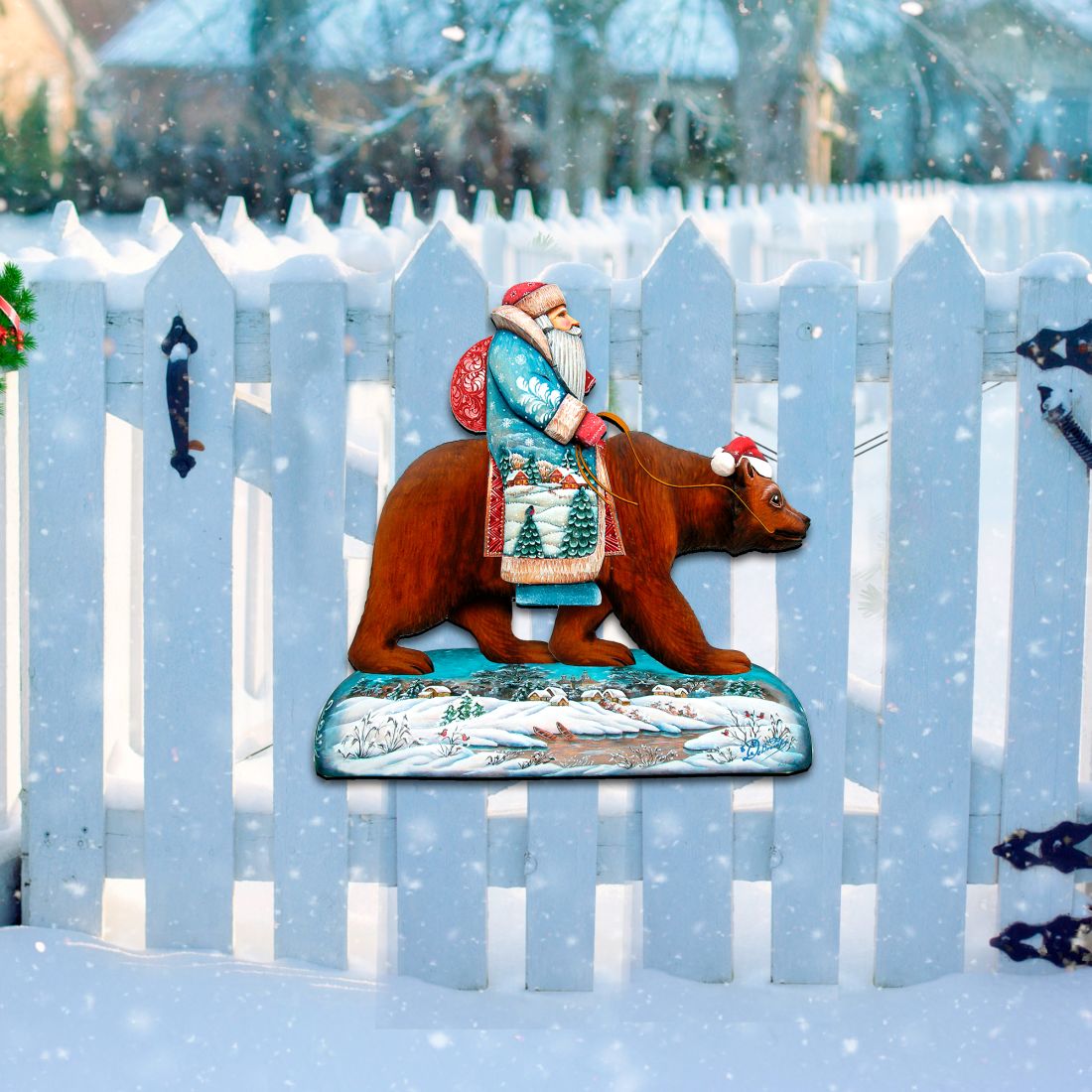 Decoración navideña para puerta con Papá Noel y oso grizzly de G. DeBrekht - Decoración navideña con Papá Noel y muñeco de nieve - 8151128H