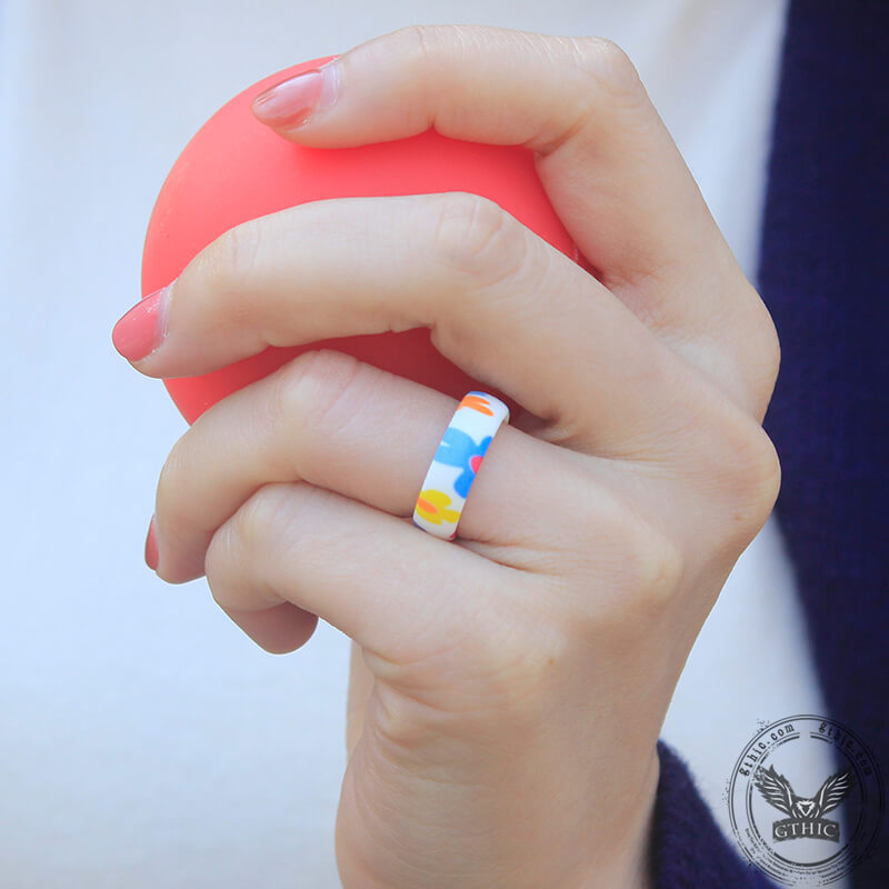 Anillo de silicona con estampado floral de 3 piezas