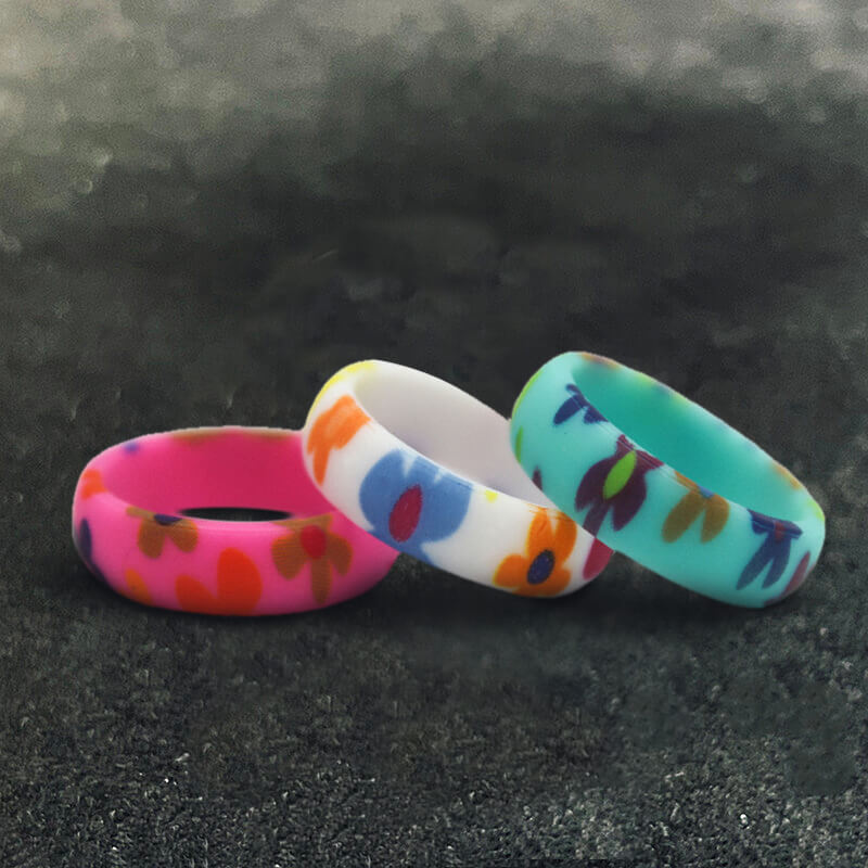 Anillo de silicona con estampado floral de 3 piezas