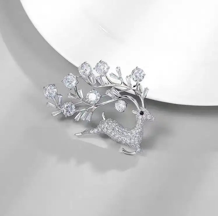 2pc With You All The Way Sparkling Zirconia Deer Brooch - Lootquake
