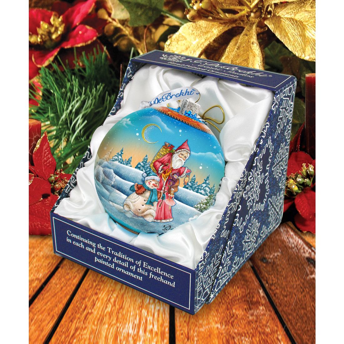 Adorno navideño de cristal con forma de bola de pueblo invernal, edición limitada, de G. DeBrekht - Decoración navideña con Papá Noel y muñeco de nieve - 73855