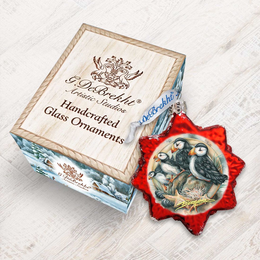 Send in the Clowns Puffins Mercury Glass Ornament by J. Bergsma - Wildlife Holiday Decor - 7783848-JB