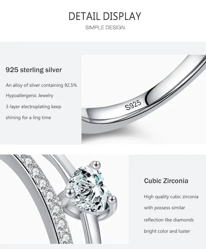 S925 Loving Heart In Sterling Silver Zircon Ring Light Luxury - Lootquake