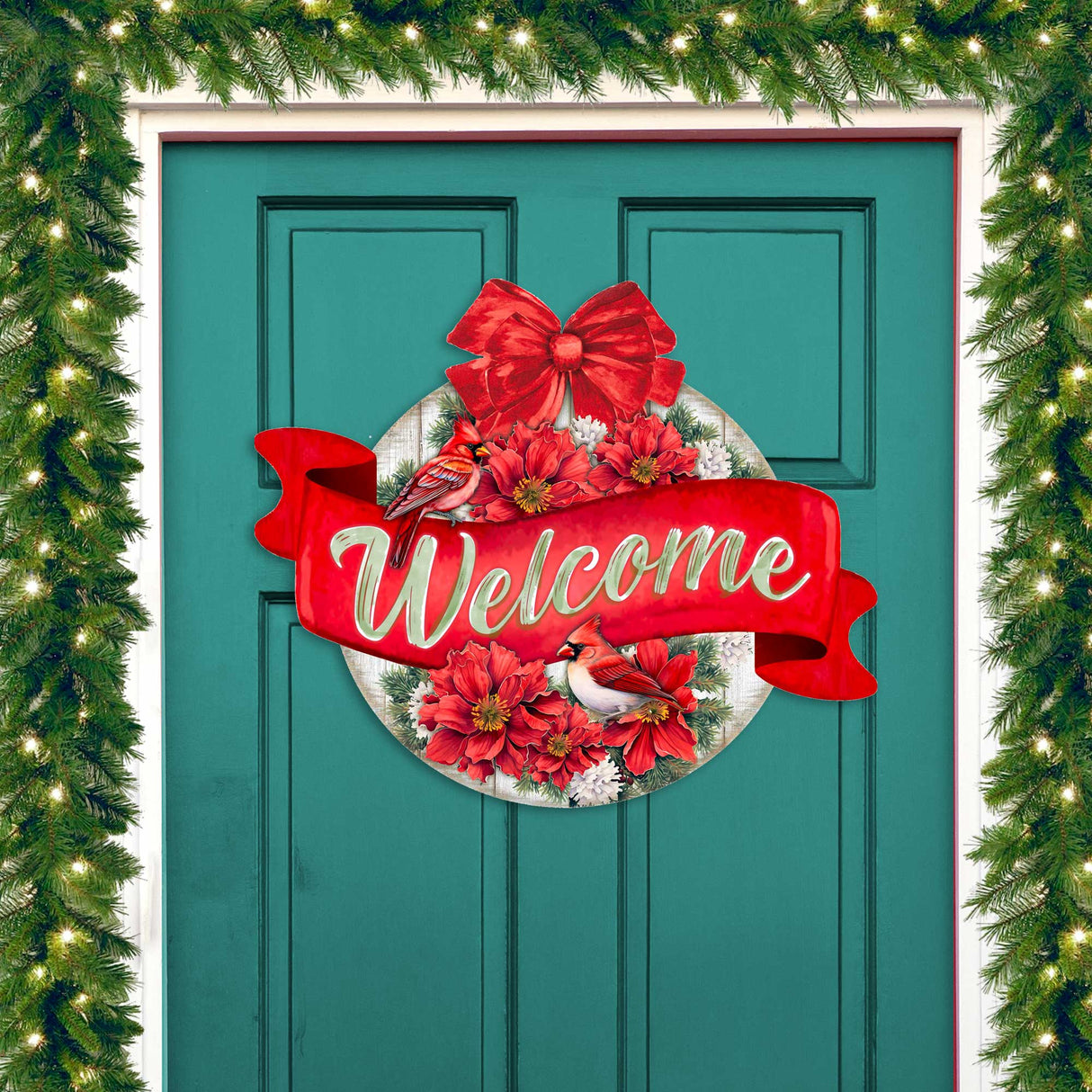 Christmas Wreath Welcome Sign Front door welcome sign Main entrance banner Welcome sign - Wooden front porch decor - 933117H