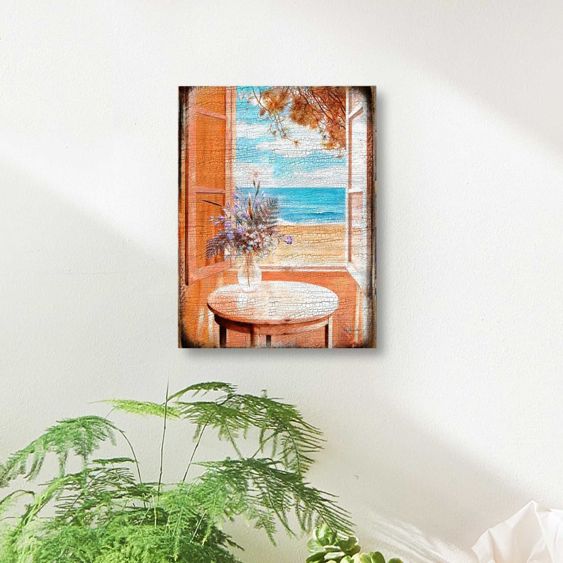 Arte mural costero de madera con vista a la ventana de South Perth, de Nature Wonders - Decoración costera con vida marina - 95313B