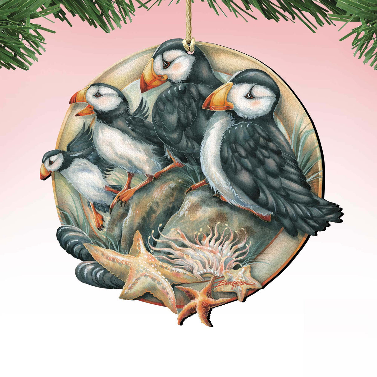 Send in the Clowns Puffins Wooden Ornaments by J. Bergsma - Wildlife Holiday Decor - 8591848-JB