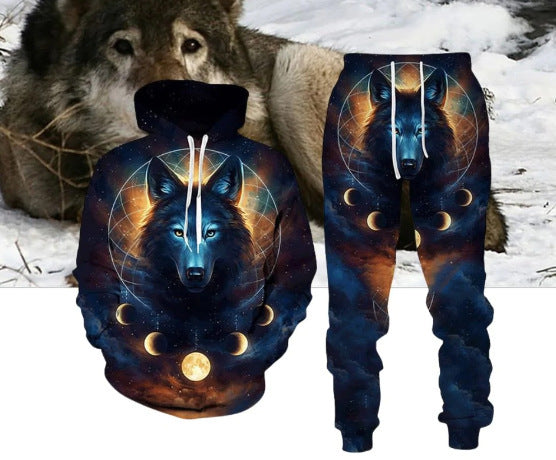 Digital Wolf Pattern Hoodie Sweater Pants Suit For Men And Women - Lootquake