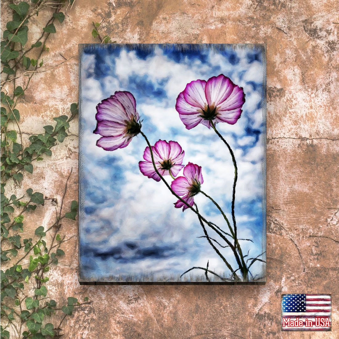 Flowers and Sky Art Wooden Wall Art by Nature Wonders - Nature Wildlife Decor by Jody Bergsma - 95393B
