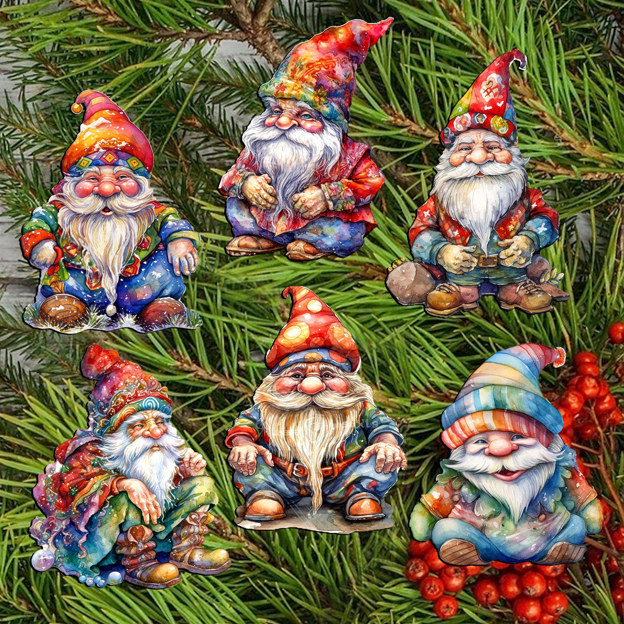 Christmas Gnomes Wooden Clip-on Ornaments by G. Debrekht - Christmas Decor - 8090031C-S6