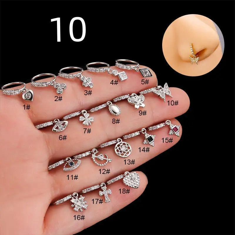 Henson Heart Butterfly Zircon Pendant Nose Ring - Lootquake