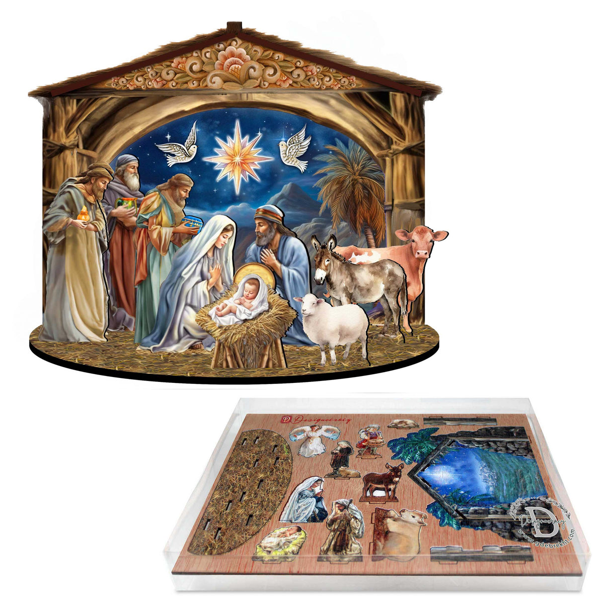 Escena de la Natividad del Nacimiento de Jesús, conjunto decorativo de G. Debrekht, decoración navideña - 852761