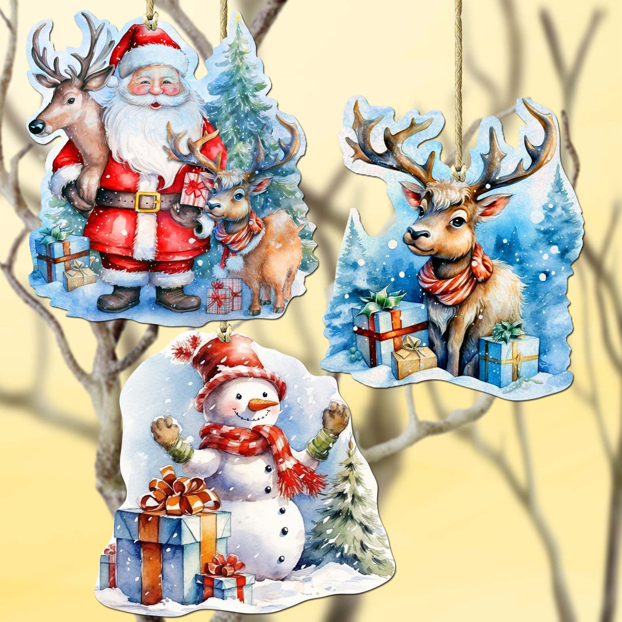 Christmas Is Here Decorative Wooden Ornaments Set of 3 by G. Debrekht - Christmas Decor - 8091028-S3
