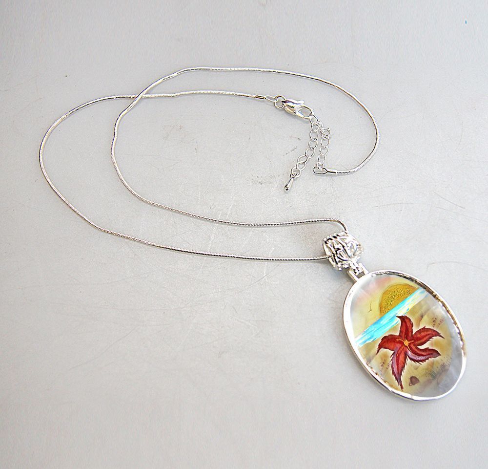 Collar con colgante de estrella de mar y nácar bañado en plata - 44051