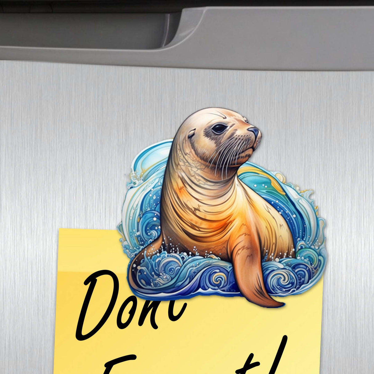 Juego de 6 imanes decorativos de madera con leones marinos de G. Debrekht - Decoración costera con fauna - 8090127G-S6