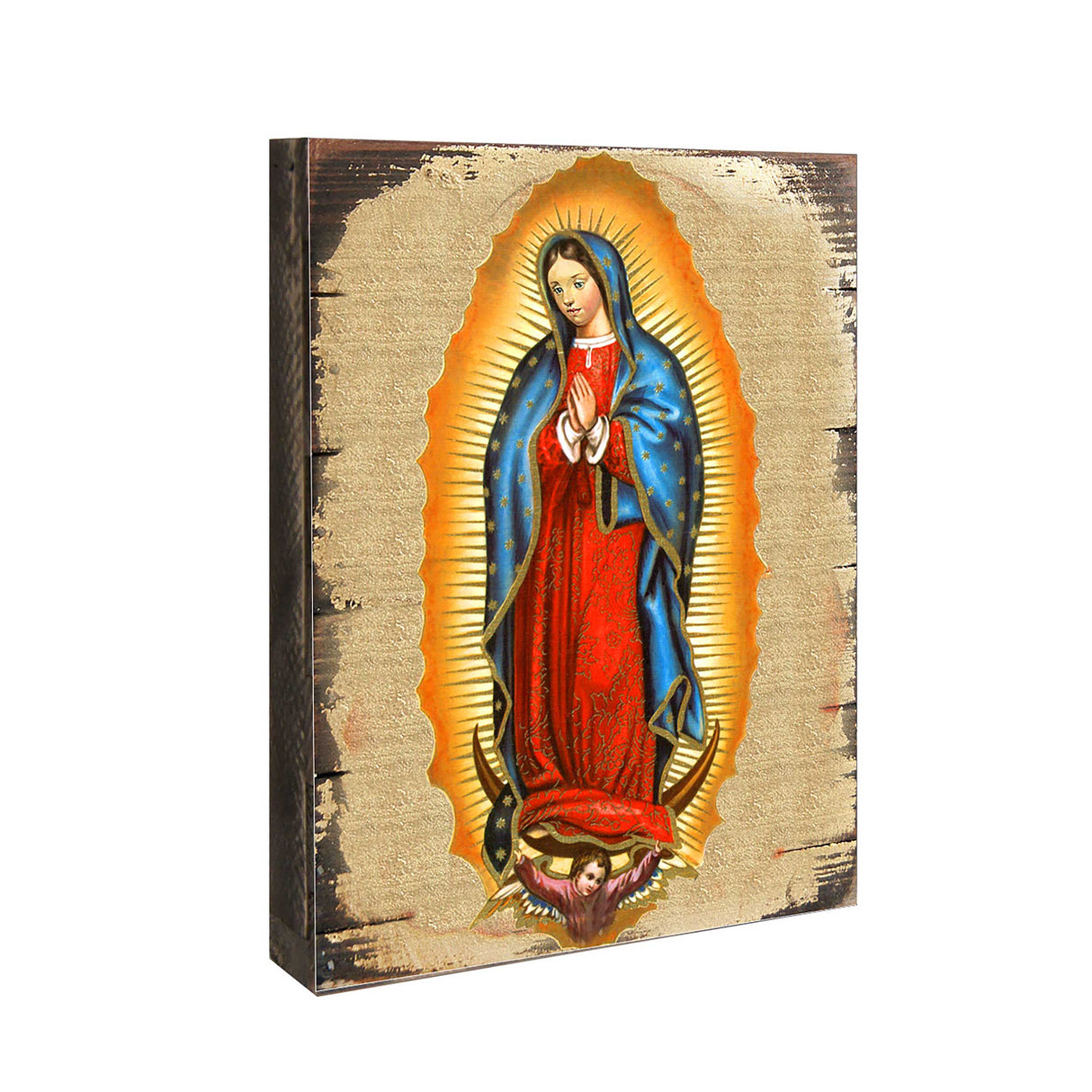 Icono sagrado católico religioso de madera de la Virgen de Guadalupe, bañado en oro - Decoración inspiradora - 85032