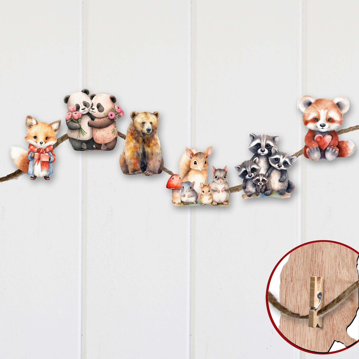 Adornos decorativos de madera con forma de animales del bosque, juego de 6, de G. Debrekht - Decoración navideña - 8090021C-S6